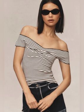 Maeve Anthropologie Off Shoulder Striped Top M NWT Parisian French Girl Chic